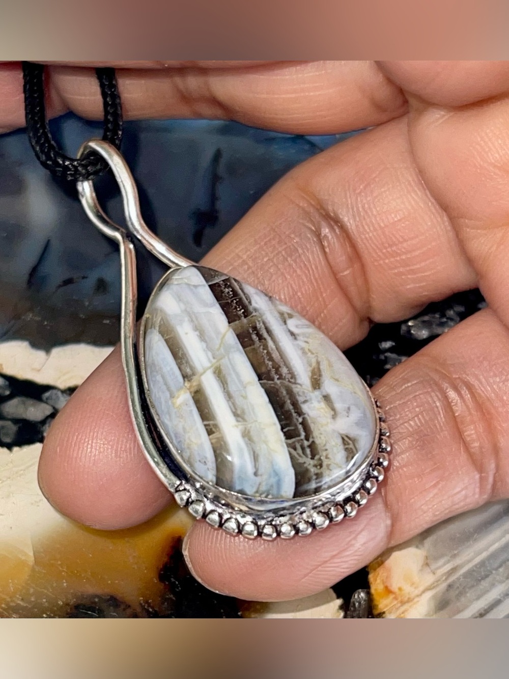 Dainty Powder Blue Oweyhee Opal Pendant 2”